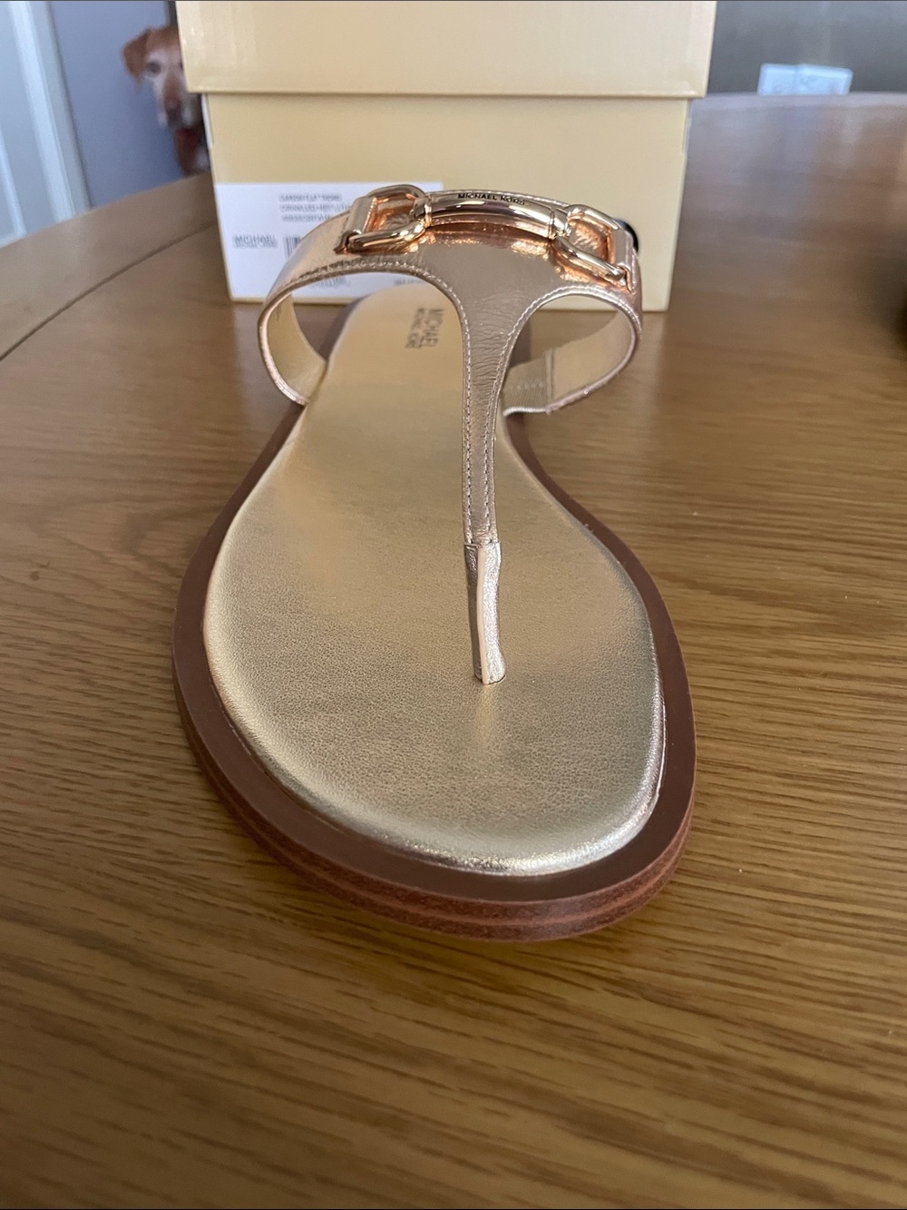 Michael Kors Metallic Pale Gold Leather T-Strap Sandals - Picture 8 of 8